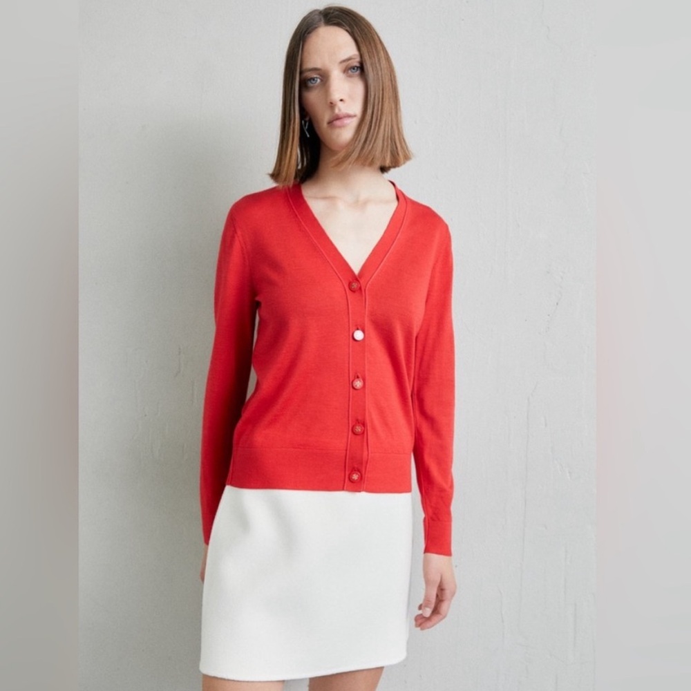 Tory Burch Red Simone button down cardigan 100% cotton